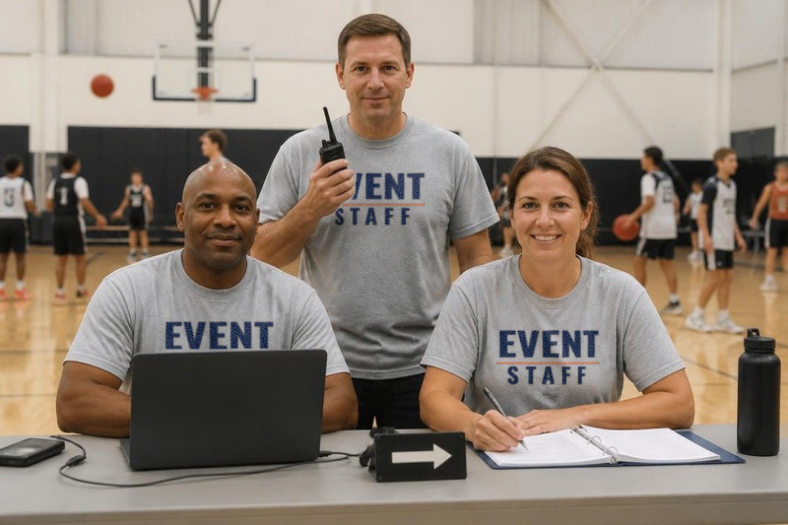 Event staff together in matching shirts
