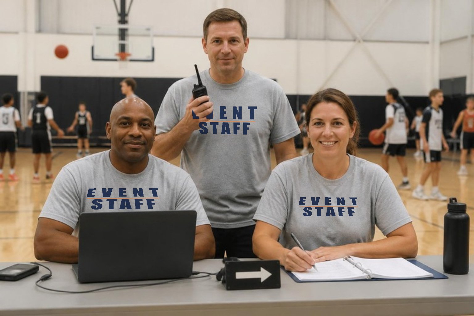 Event staff together in matching shirts