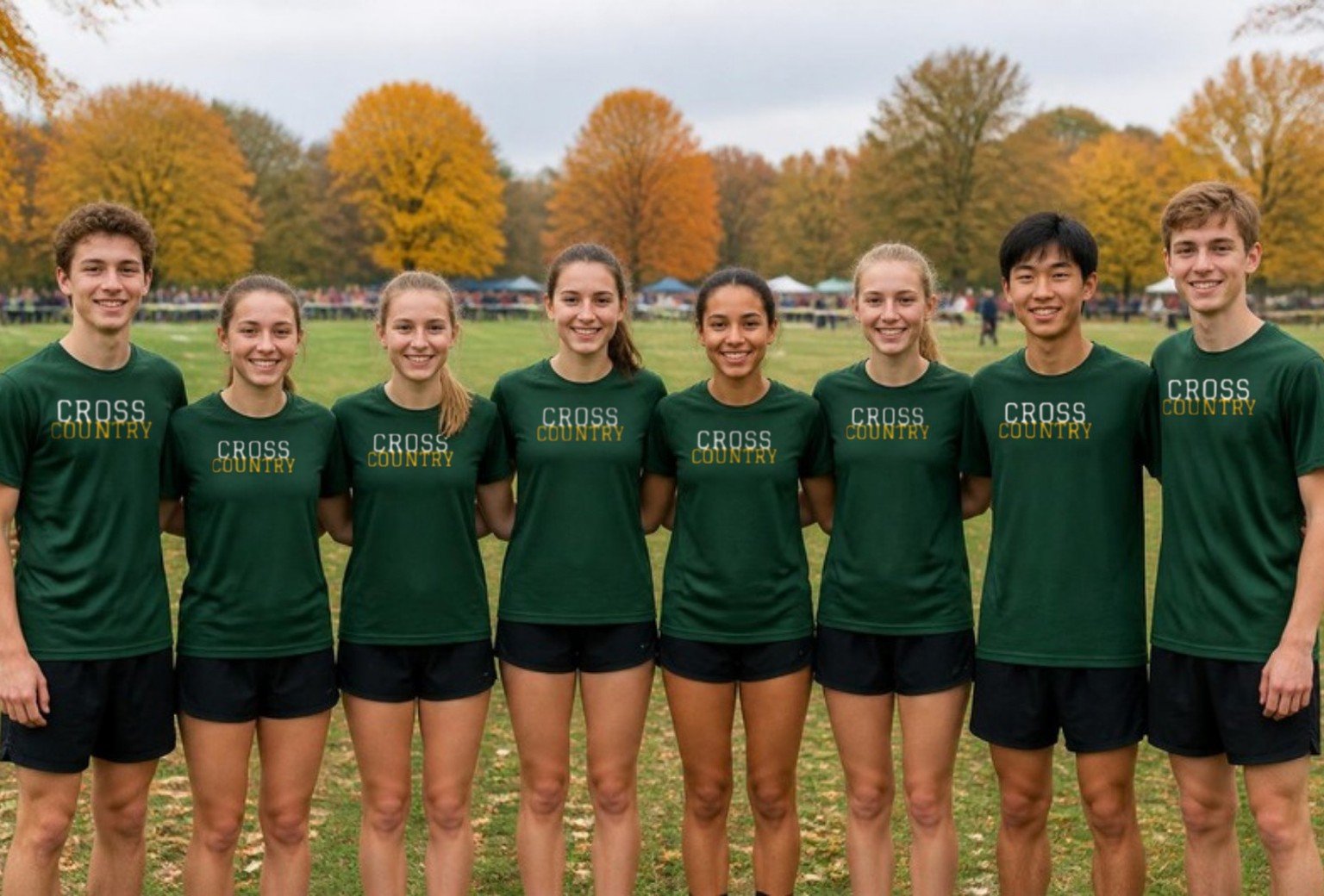 A school cross-country team in matching team tees