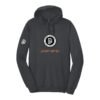 Court Warrior hoodie, ESTD Holiday Edition design, Heather Charcoal / White + Orange