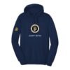 Court Warrior hoodie, ESTD Holiday Edition design, Navy / Cream + Ice Blue