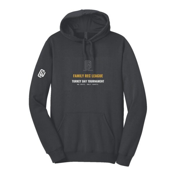 Court Warrior hoodie, Family Rec League design, Heather Charcoal / White + Mustard