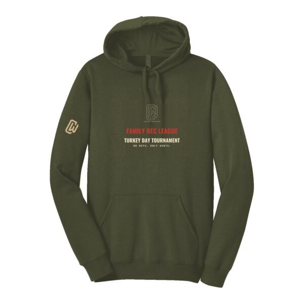 Court Warrior hoodie, Family Rec League design, Military Olive / Bone + Red