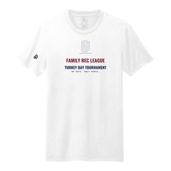 Court Warrior tee, Family Rec League design, White / Navy + Burgundy