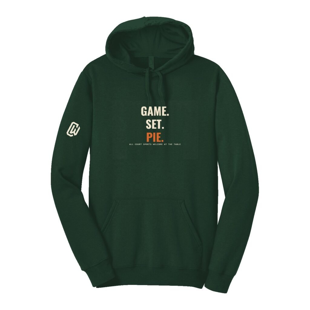 Court Warrior hoodie, Game. Set. Pie. design, Forest / Cream + Orange