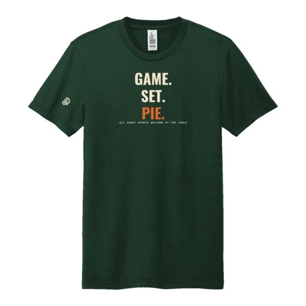 Court Warrior tee, Game. Set. Pie. design, Forest / Cream + Orange