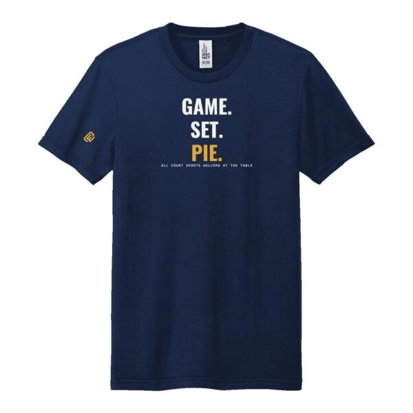 Court Warrior tee, Game. Set. Pie. design, Navy / White + Mustard