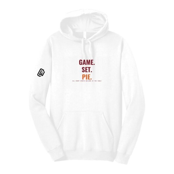Court Warrior hoodie, Game. Set. Pie. design, White / Burgundy + Orange