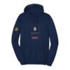 Court Warrior hoodie, Gift Tag design, Navy / Cream + Red