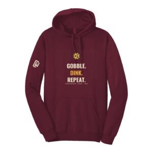 Court Warrior hoodie, Gobble. Dink. Repeat. design, Maroon / Bone + Mustard