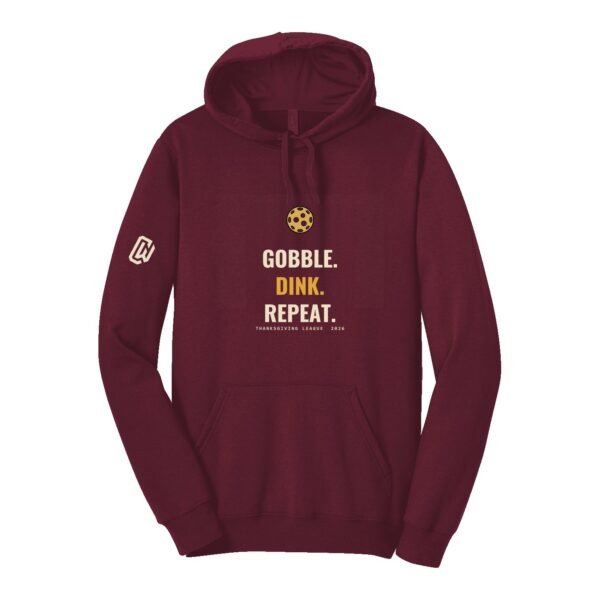 Court Warrior hoodie, Gobble. Dink. Repeat. design, Maroon / Bone + Mustard
