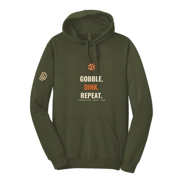 Court Warrior hoodie, Gobble. Dink. Repeat. design, Military Olive / Cream + Burnt Orange