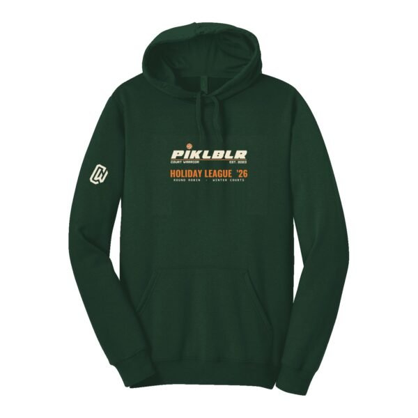 Court Warrior hoodie, PIKLBLR Holiday League design, Forest / Cream + Orange