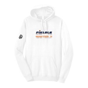 Court Warrior hoodie, PIKLBLR Holiday League design, White / Navy + Orange
