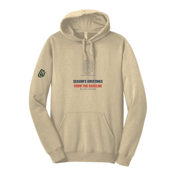 Court Warrior hoodie, Season's Greetings from the Baseline design, Sand / Navy + Red
