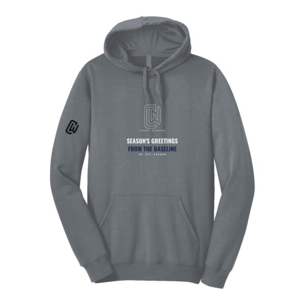 Court Warrior hoodie, Season's Greetings from the Baseline design, Storm Grey / White + Navy