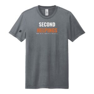 Court Warrior tee, Second Helpings design, Storm Grey / White + Orange