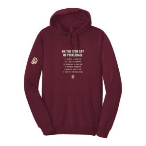 Court Warrior hoodie, On the 12th Day of Pickleball design, Maroon / Bone + Mint