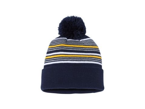 12" Striped Pom-Pom Cuffed Beanie