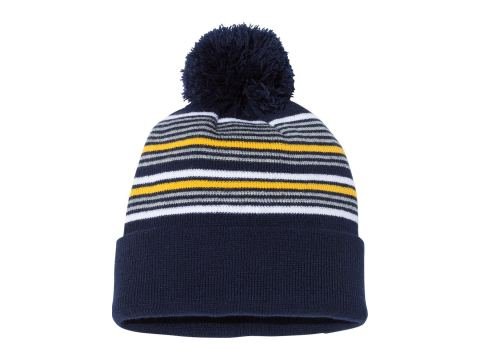 12" Striped Pom-Pom Cuffed Beanie